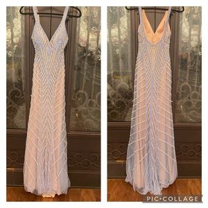 Size 00 Jovani blue/beige fully beaded gown